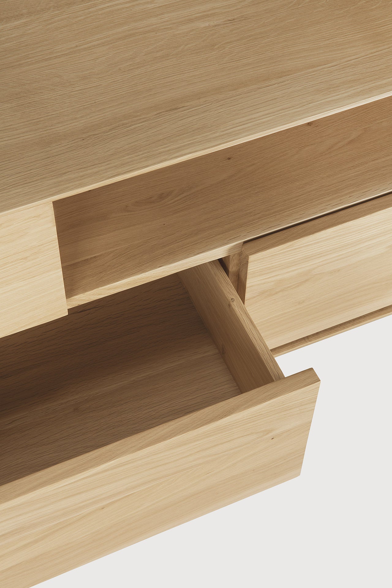 Whitebird TV cupboard - varnished oak - 1 door - 1 flip - down door - 2 drawers White Cliff Studio Media Console