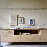 Whitebird TV cupboard - varnished oak - 1 door - 1 flip - down door - 2 drawers White Cliff Studio Media Console