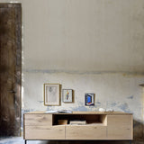 Whitebird TV cupboard - varnished oak - 1 door - 1 flip - down door - 2 drawers White Cliff Studio Media Console