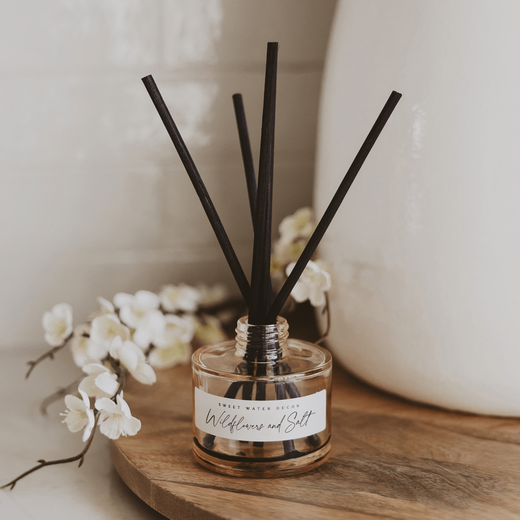 Wildflowers and Salt Tinted Glass Jar Reed Diffuser White Cliff Studio Reed Diffusers