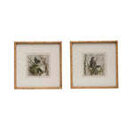 Wood Framed Wall Decor with Bird, Set of 2