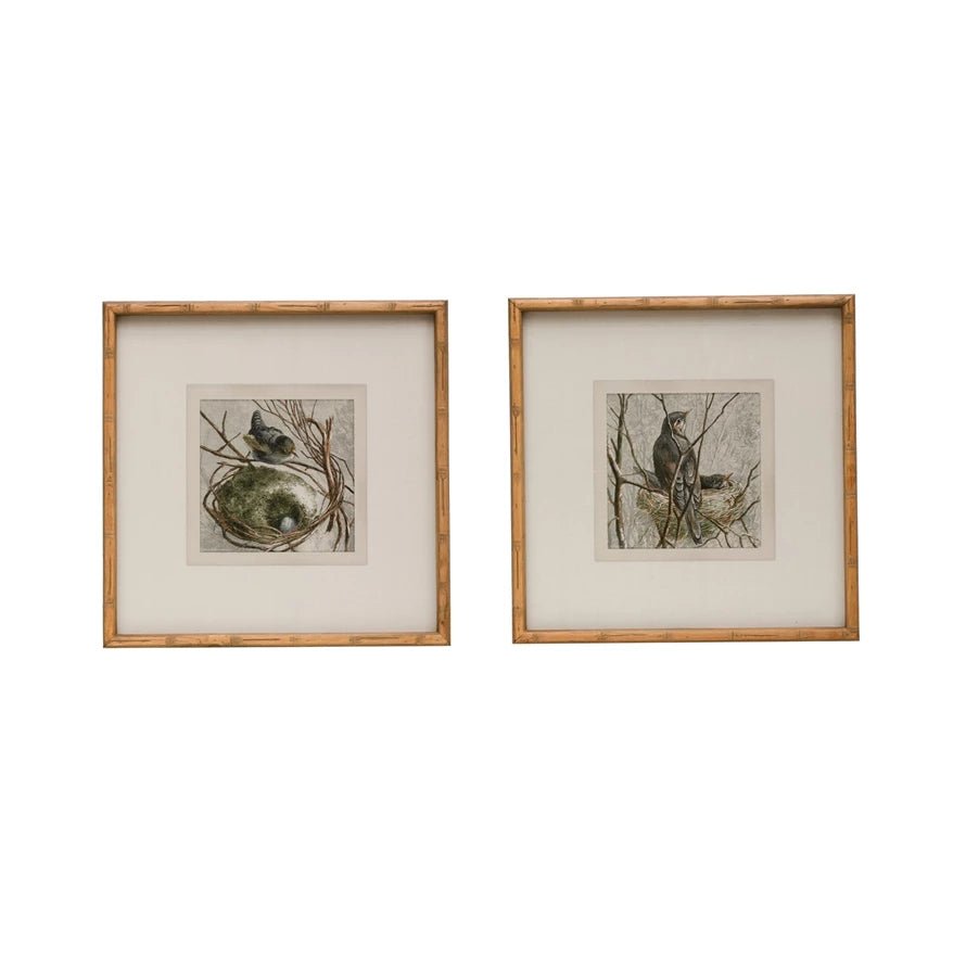 Wood Framed Wall Decor with Bird, Set of 2