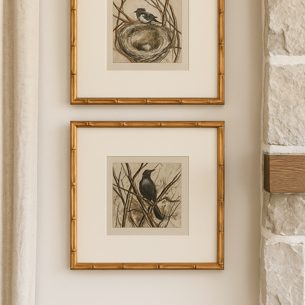 Wood Framed Wall Decor with Bird, Set of 2