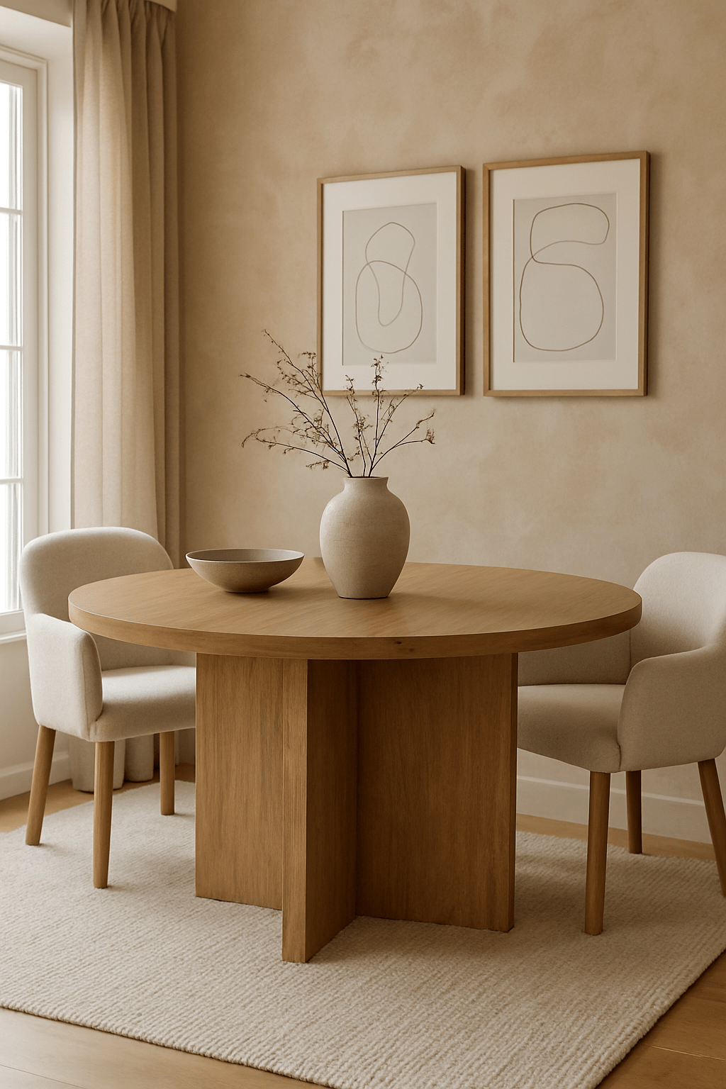 Woodson Dining Table 60" Natural White Cliff Studio Round Dining Tables