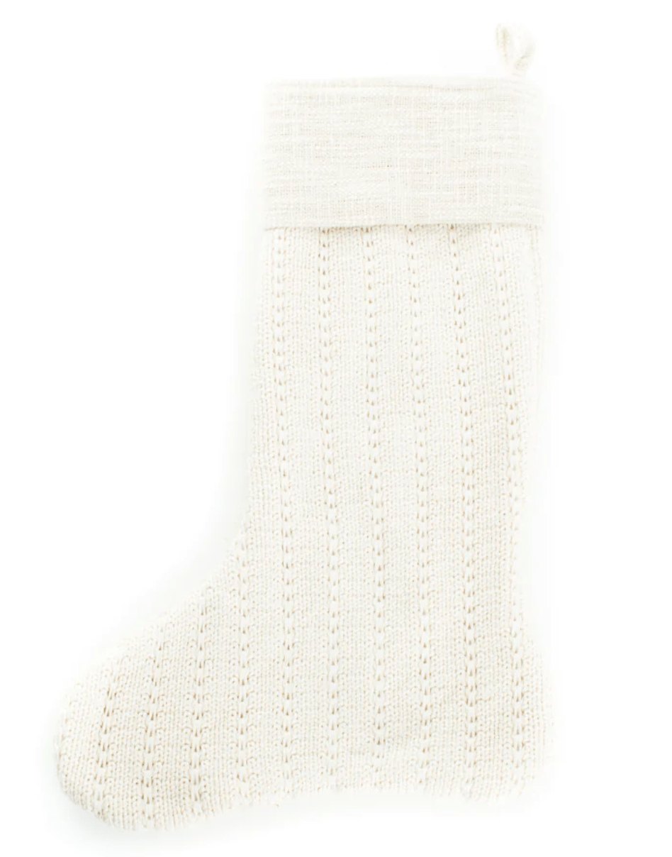 Wool Knit Stocking in Cream White Cliff Studio Holiday Decor