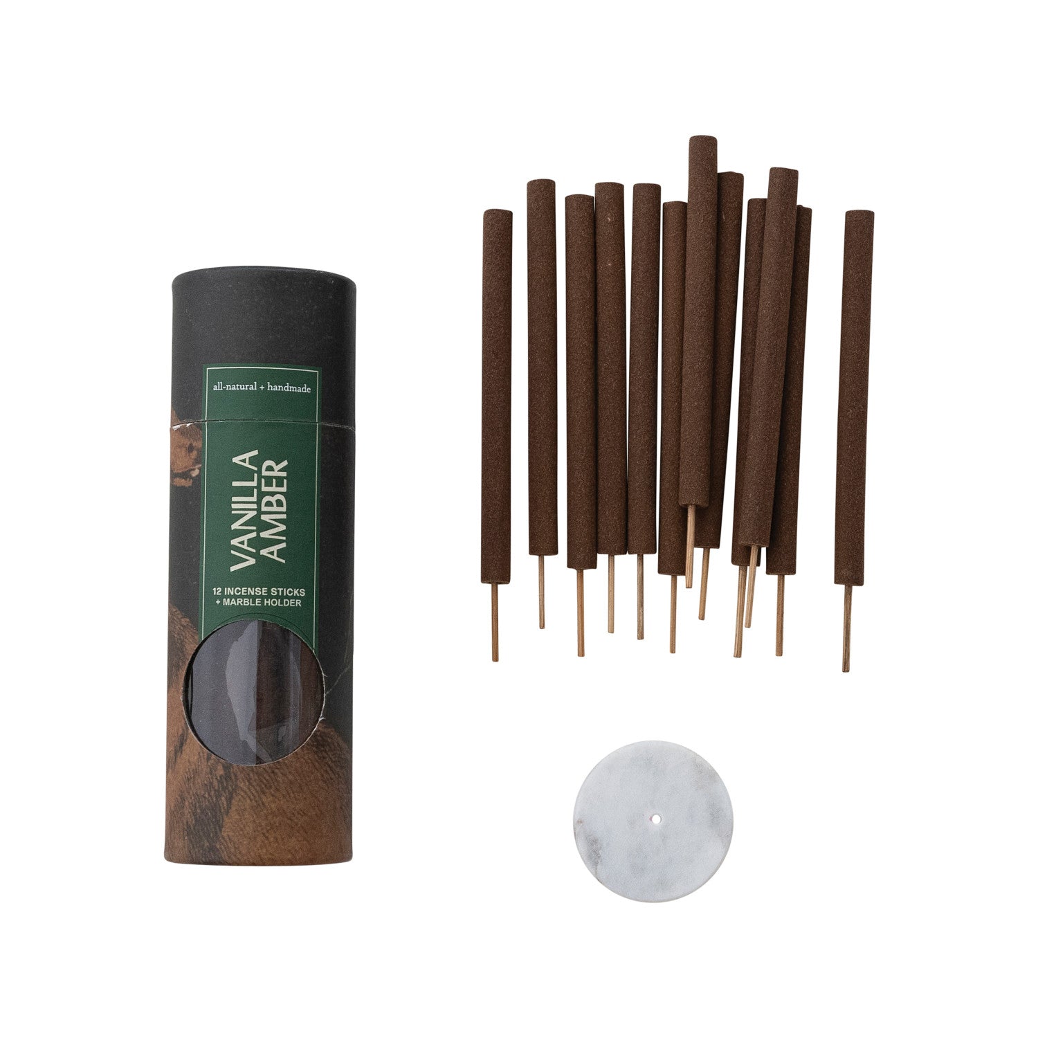 Vanilla Amber Incense Sticks with Marble Holder, Set of 12