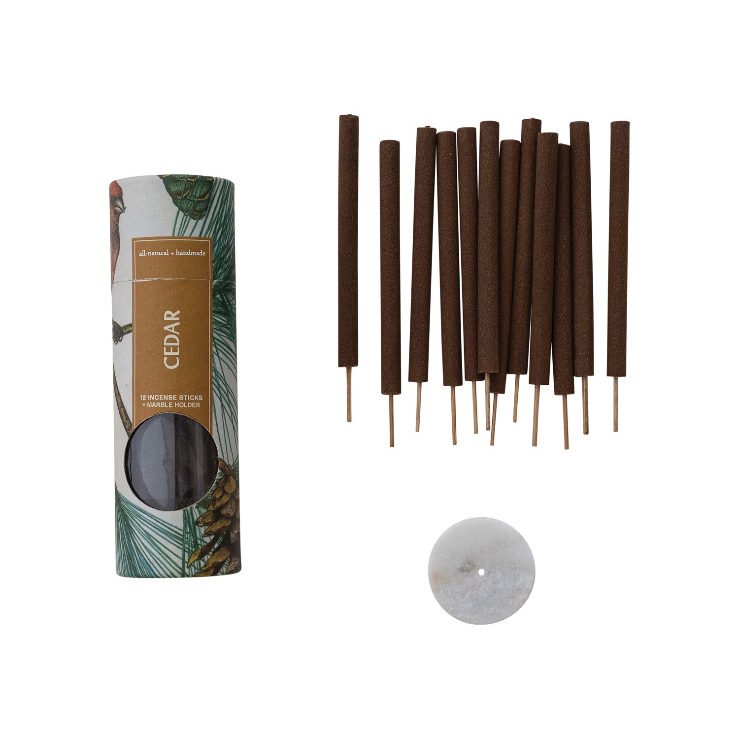 Cedar Incense Sticks with Marble Holder, Set of 12