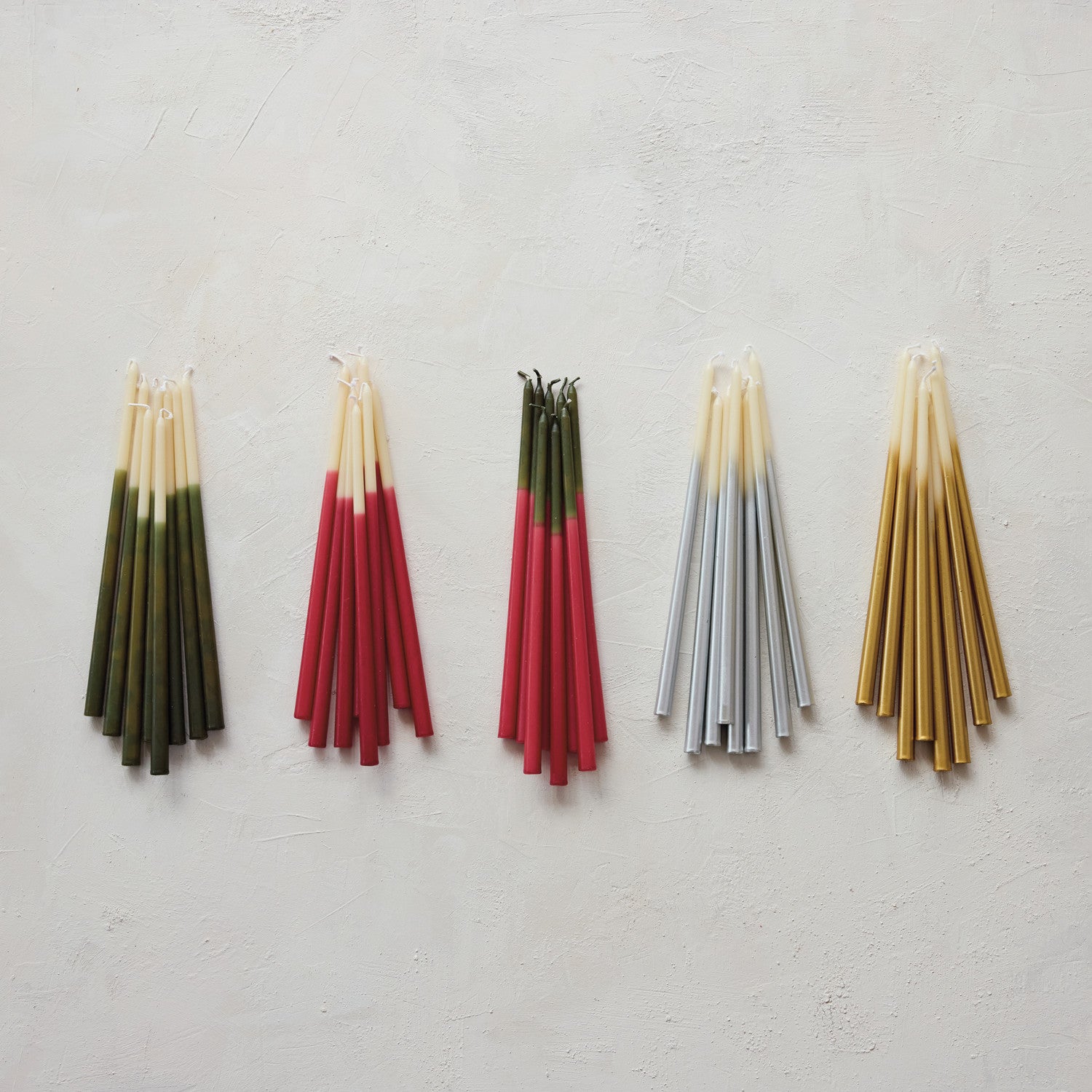 Two-Tone Thin Taper Candles, Cream & Olive, Set of 24 - view 2