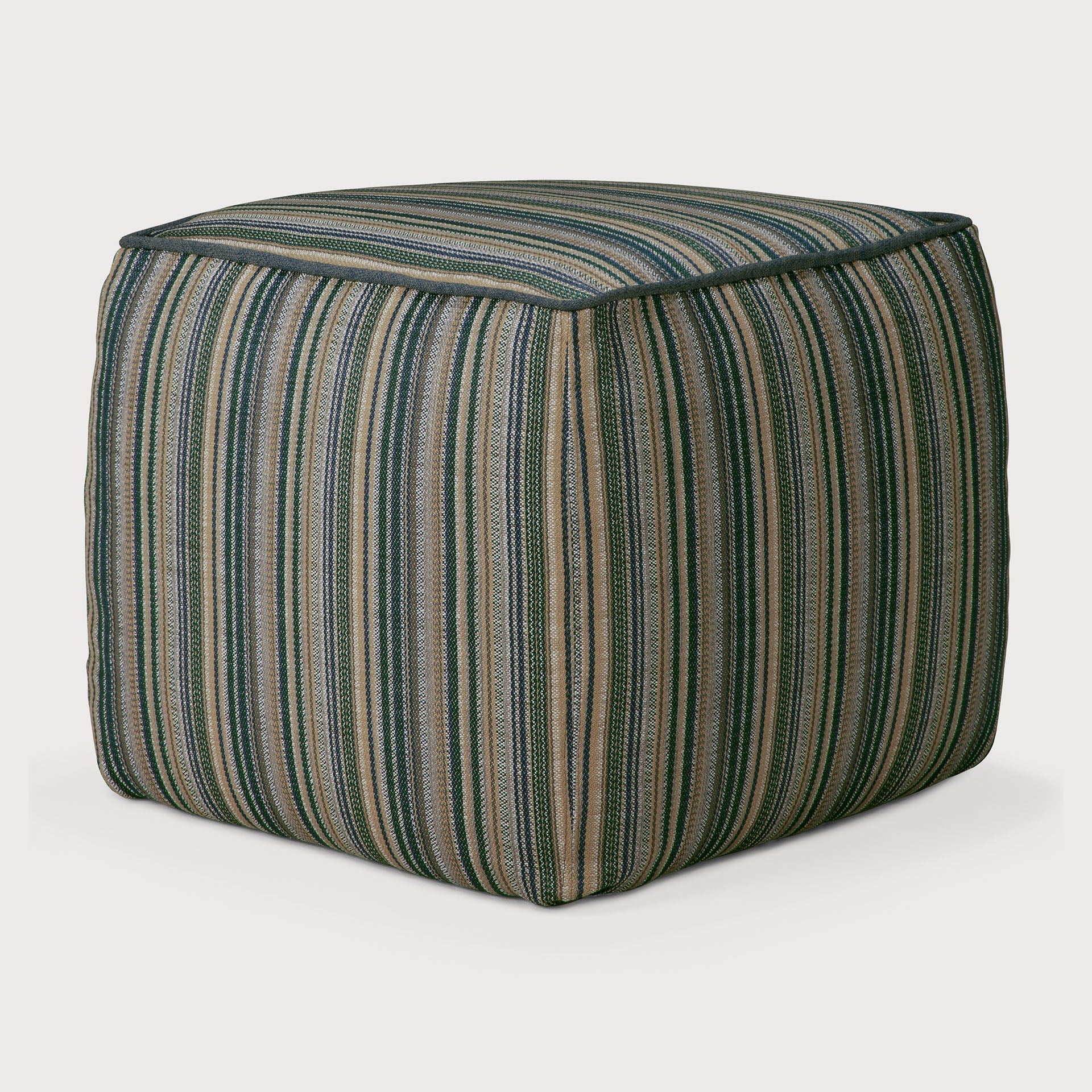 Zahara outdoor pouf - Blue Stripe fabric White Cliff Studio Outdoor Ottoman