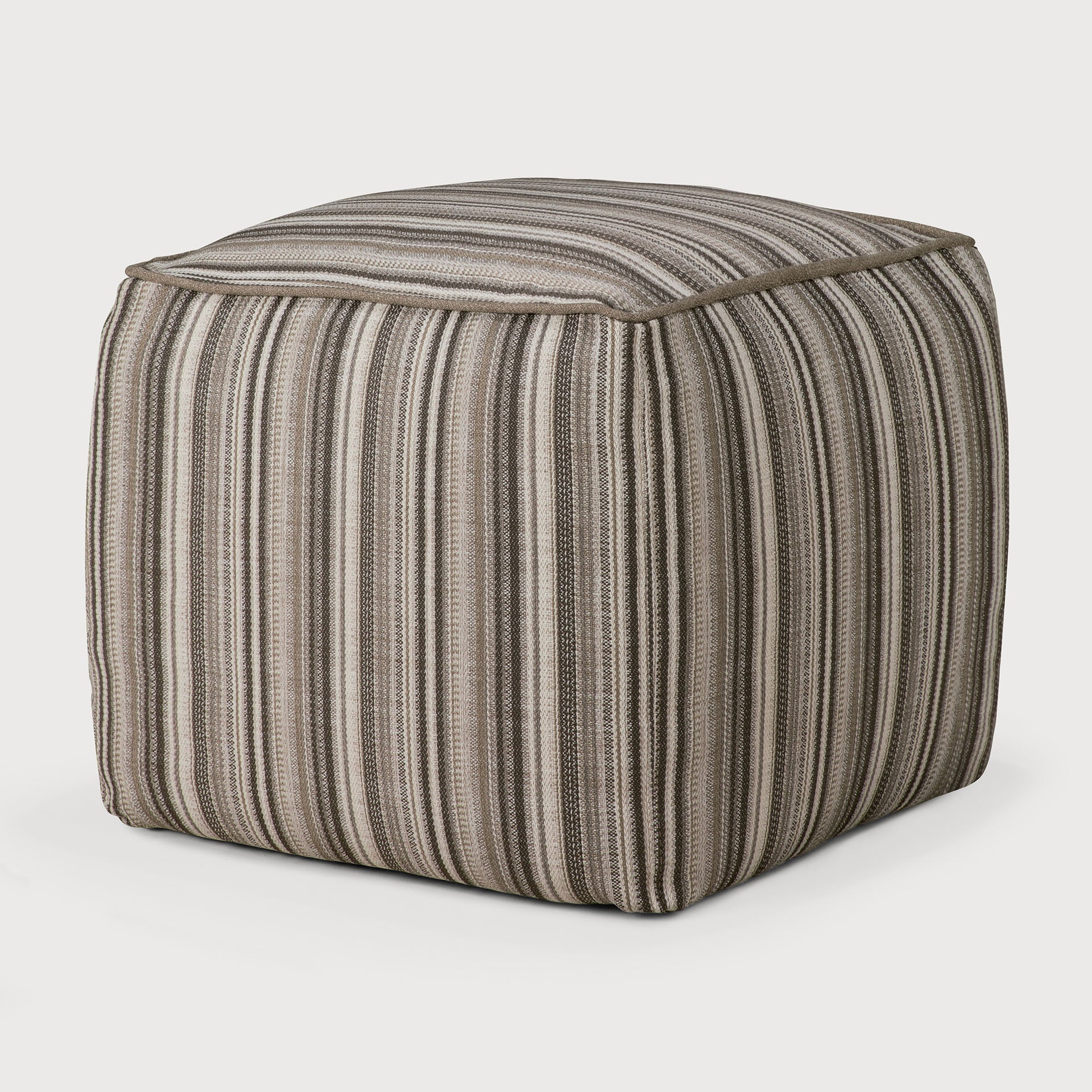 Zahara outdoor pouf - Grey Stripe fabric White Cliff Studio Outdoor Ottoman