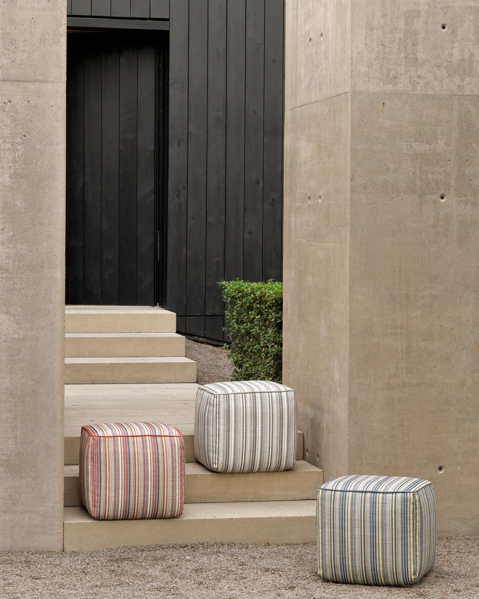 Zahara outdoor pouf - Grey Stripe fabric White Cliff Studio Outdoor Ottoman