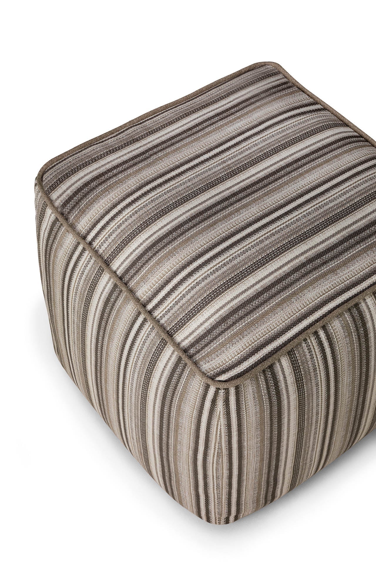 Zahara outdoor pouf - Grey Stripe fabric White Cliff Studio Outdoor Ottoman
