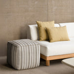 Zahara outdoor pouf - Grey Stripe fabric White Cliff Studio Outdoor Ottoman