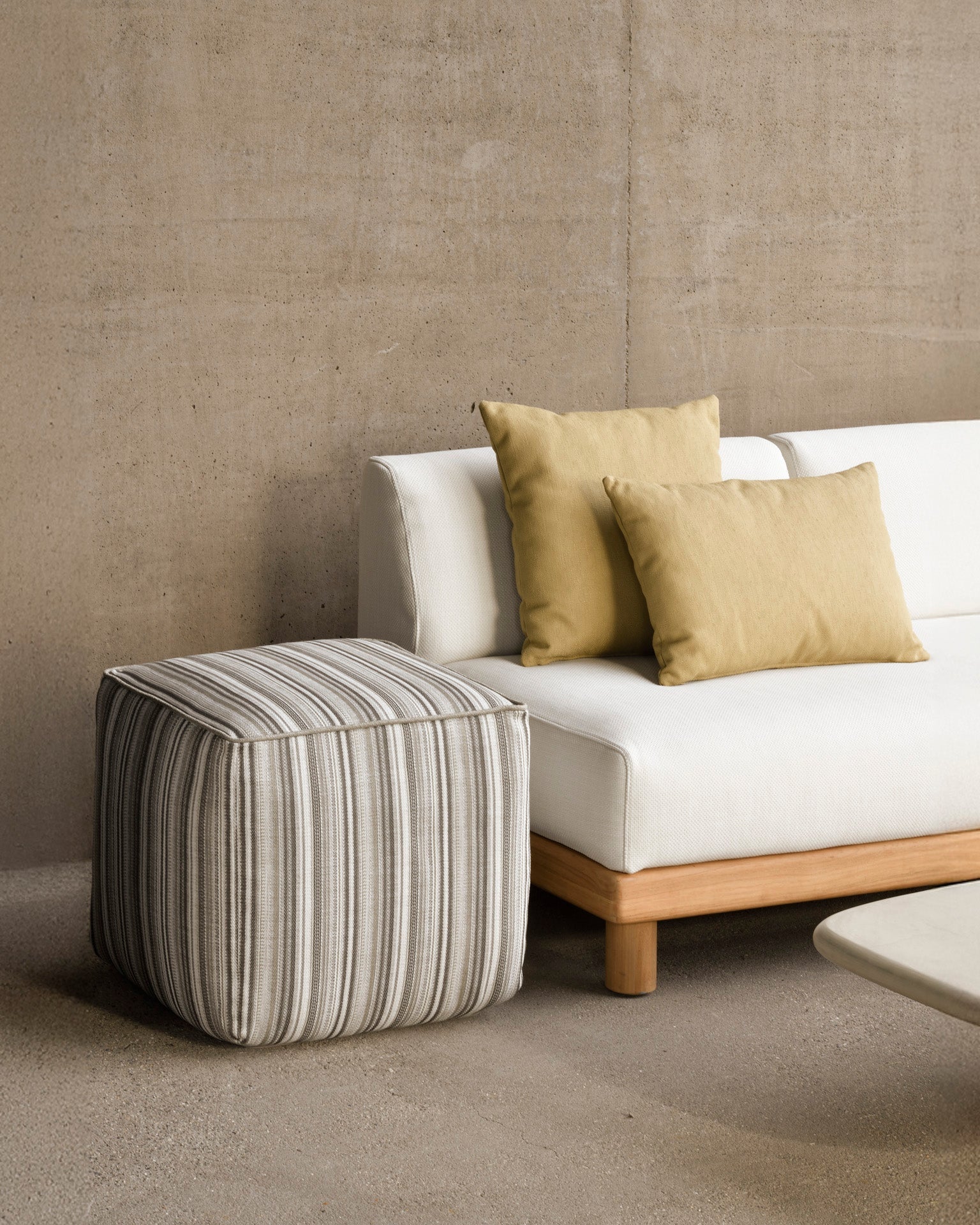 Zahara outdoor pouf - Grey Stripe fabric White Cliff Studio Outdoor Ottoman