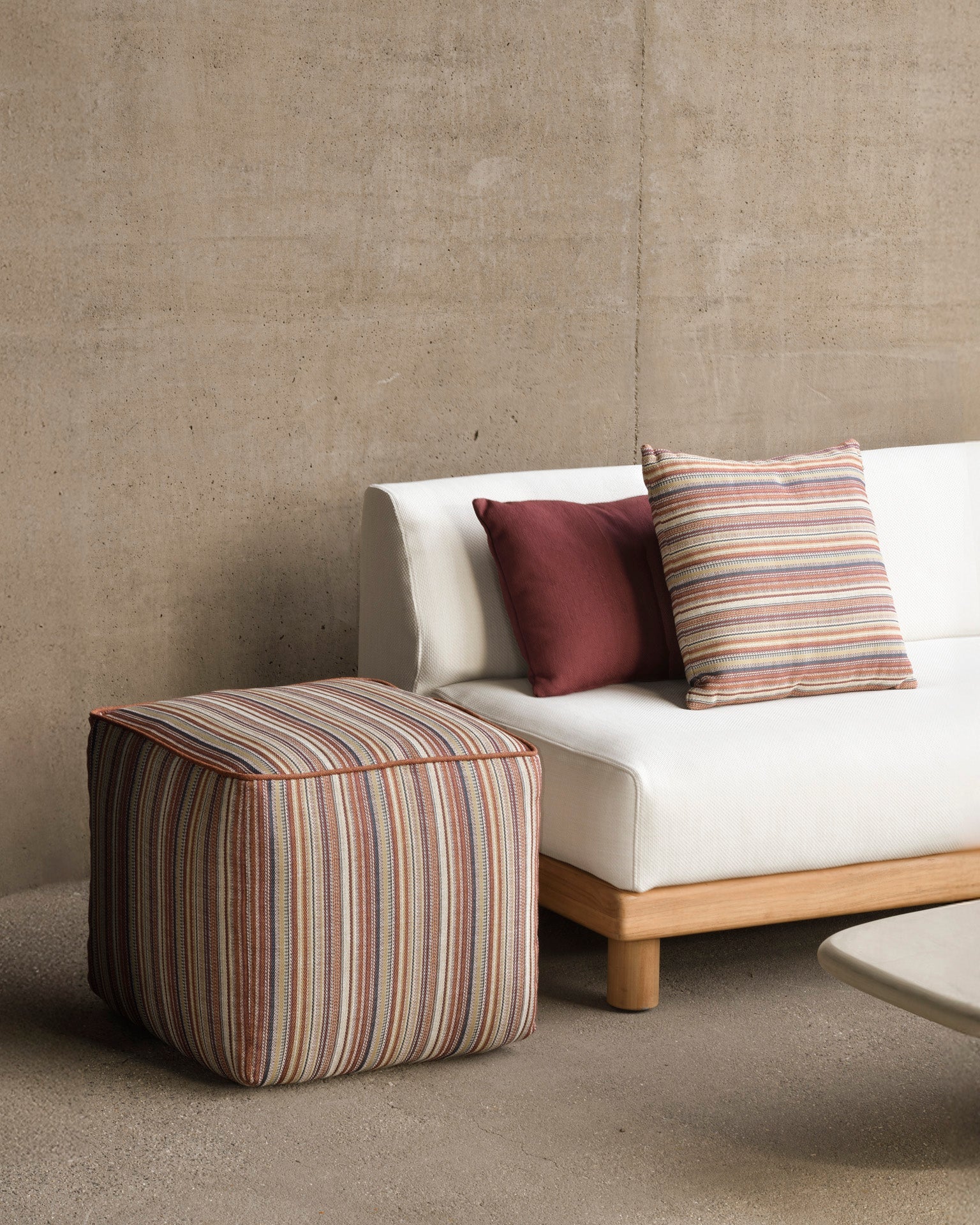 Zahara outdoor pouf - Terra Stripe fabric White Cliff Studio Outdoor Ottoman